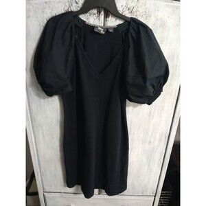 Maeve Puff Sleeve V neck Anthropologie Dress Medium Black Boho Cottage Core